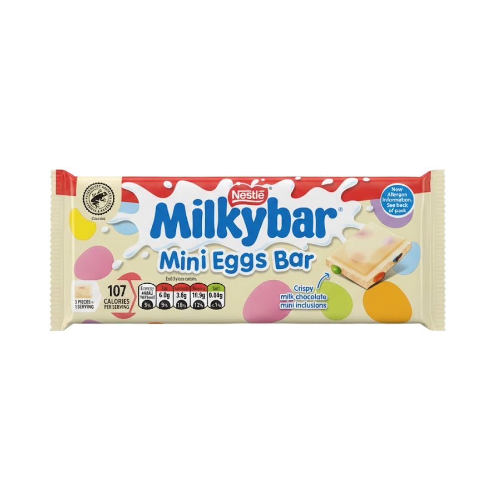 Nestlè Milkybar Mini Eggs Bar, Tavoletta di cioccolato bianco con confetti da 100g