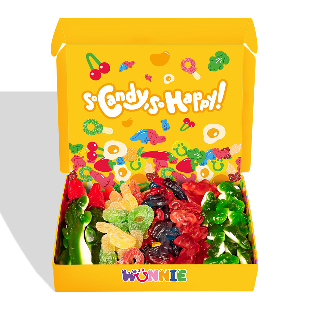 Wunnie box "Smile", 5 boîtes de bonbons gélifiés aux saveurs assorties de 480g 