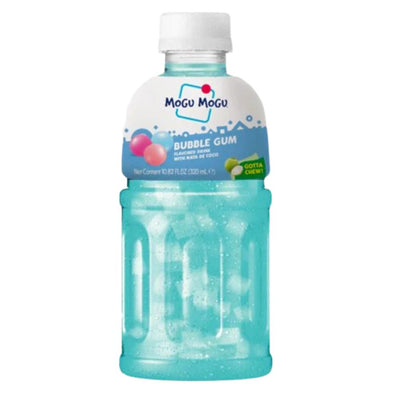 Confezione da 320ml, bevanda con all'interno pezzi di nata de cocco al gusto di gomma da masticare Mogu Mogu.