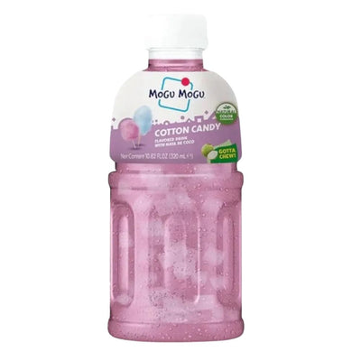 Confezione da 320ml, bevanda con all' interno pezzi di nata de cocco al gusto di zucchero filato Mogu Mogu.