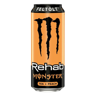 Confezione da 500ml, bevanda energetica al gusto di pesca Monster.