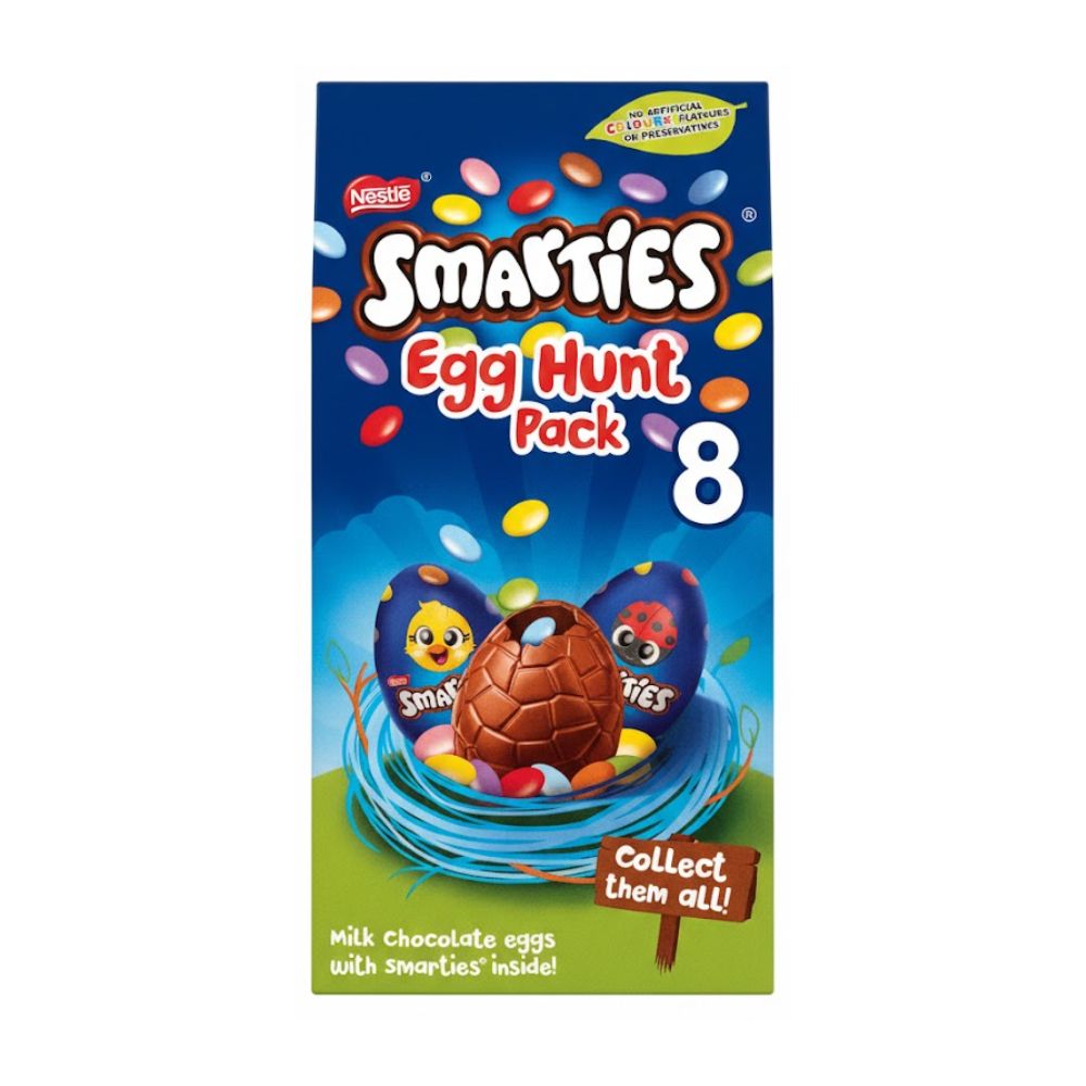 Smarties Egg Hunt Pack, uova di cioccolato al latte con smarties da 140g