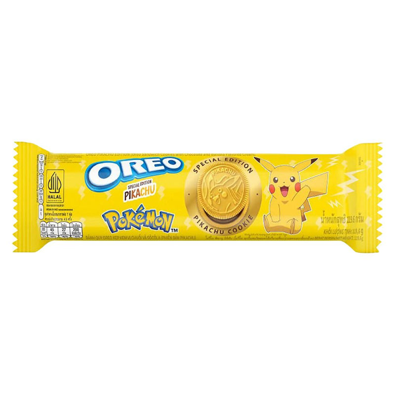 Confezione da 120g, biscotti al gusto di banana e crema al cioccolato Oreo Pikachu.