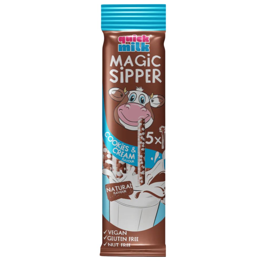 Confezione da 30g, cannucce con perline di zucchero al gusto di cookies e cream Quick Milk.