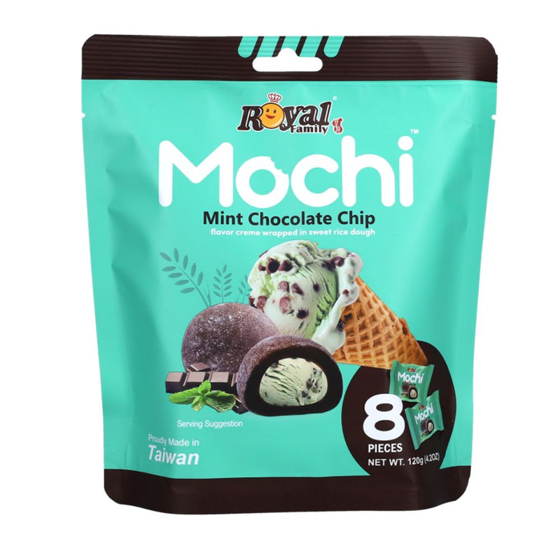 Confezione da 120g, mochi al gusto di menta e gocce di cioccolato Royal Family.