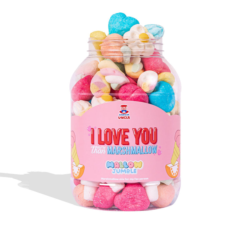 Mallow Jumble "I love You more than marshmallow", bocal de marshmallows à composer avec vos saveurs préférées