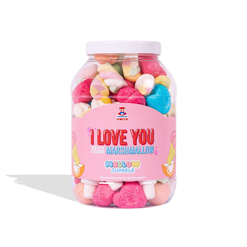 Mallow Jumble "I love You more than marshmallow", bocal de marshmallows à composer avec vos saveurs préférées