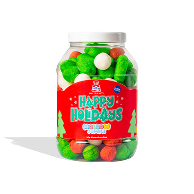 Mallow Jumble “Happy Holidays”, bocal de guimauves à composer avec vos goûts préférés