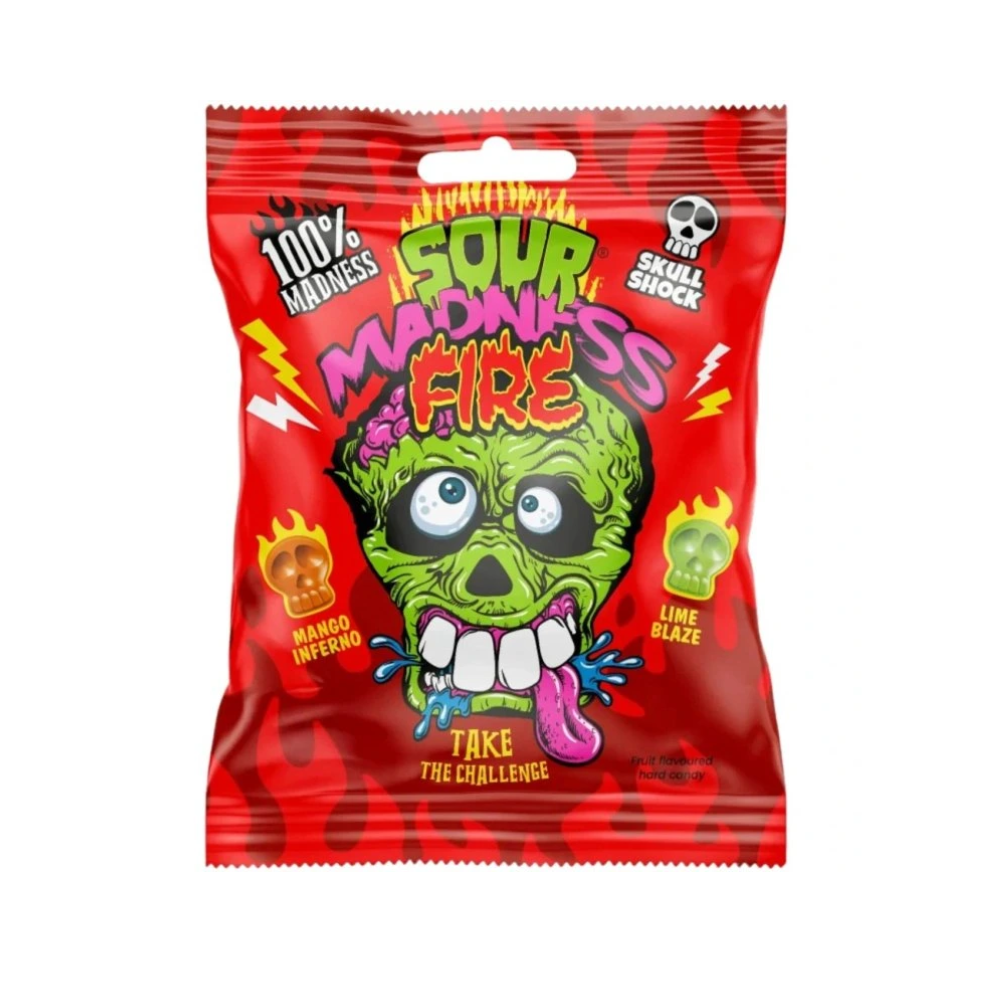 Sour Madness Fire, bonbons durs épicés au goût de mangue et de citron vert de 60 gr 