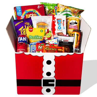 Snack box d'au moins 90 produits internationaux : sucré, salé et boissons 