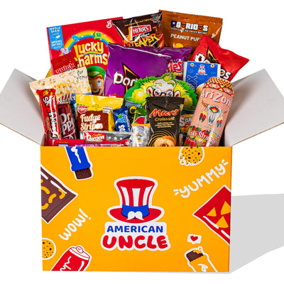Snack box de 90 produits internationaux : sucrés, salés et boissons