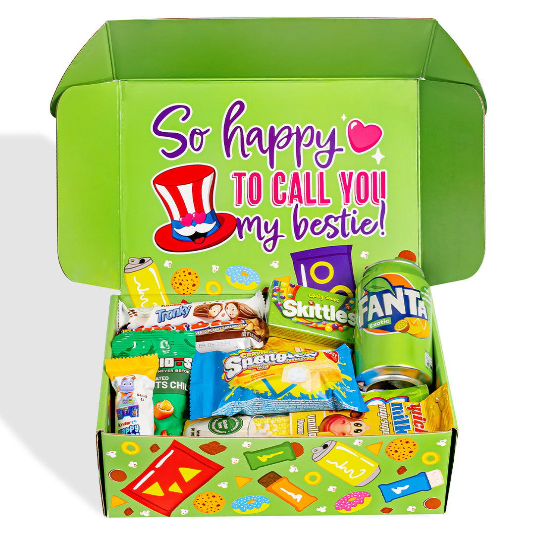 Snack Box «Meilleures Amies pour Toujours», boîte surprise de 20 snack douceurs, salées et boissons pour la meilleure amie 