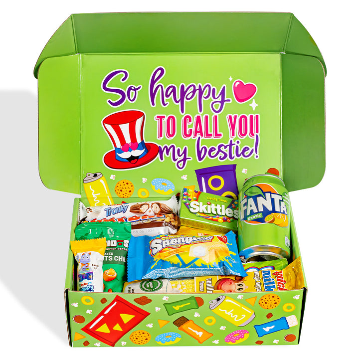 Snack Box «Meilleures Amies pour Toujours», boîte surprise de 20 snack douceurs, salées et boissons pour la meilleure amie 