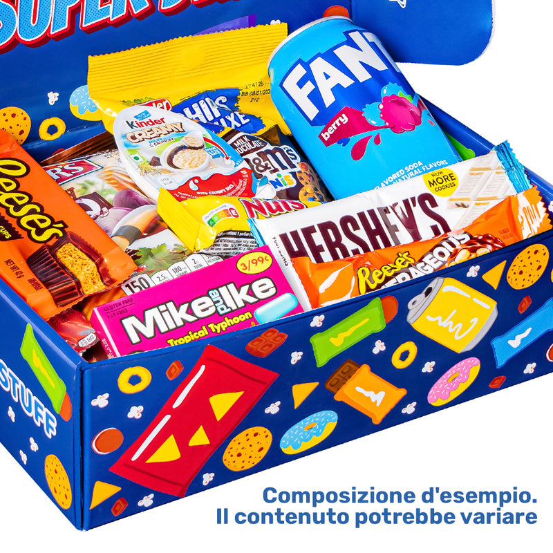 Snack Box “Papà migliore del mondo”, boîte surprise de 20 snacks sucrés, salés et boissons pour le papa