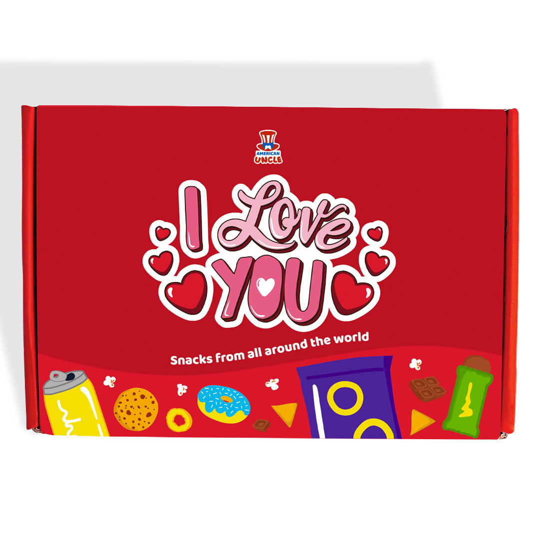 Snack Box "Je t'aime", boîte surprise de 20 snack douceurs, salés et boissons 