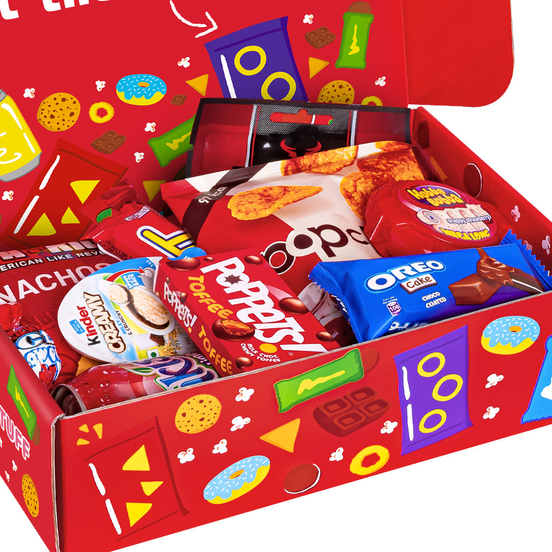 Snack Box "Je t'aime", boîte surprise de 20 snack douceurs, salés et boissons 