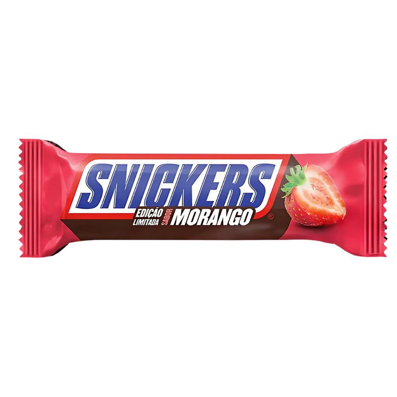 Confezione da 42g barretta ricoperta di cioccolato ripiena di caramello, arachidi e crema al gusto di fragola Snickers.