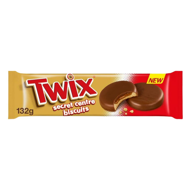 Confezione da 132g, biscotto con ripieno al gusto caramello e copertura di cioccolato al latte Twix.