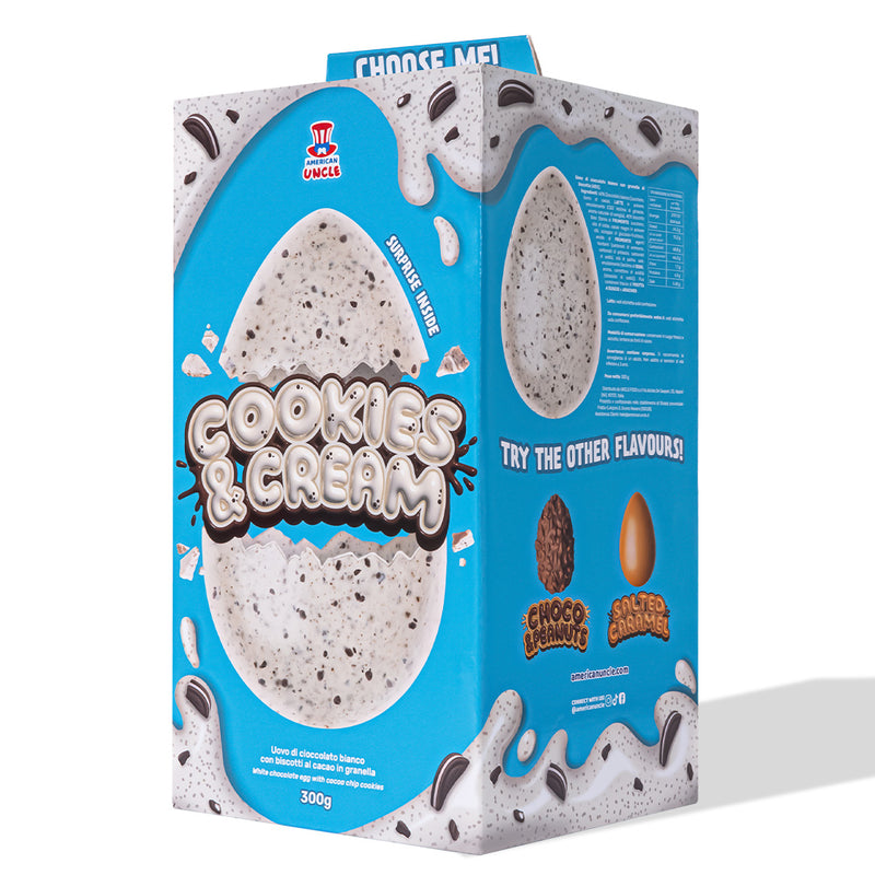 American Uncle Cookies & Cream Easter Egg, œuf de Pâques en chocolat blanc avec des morceaux de biscuit au cacao de 300g