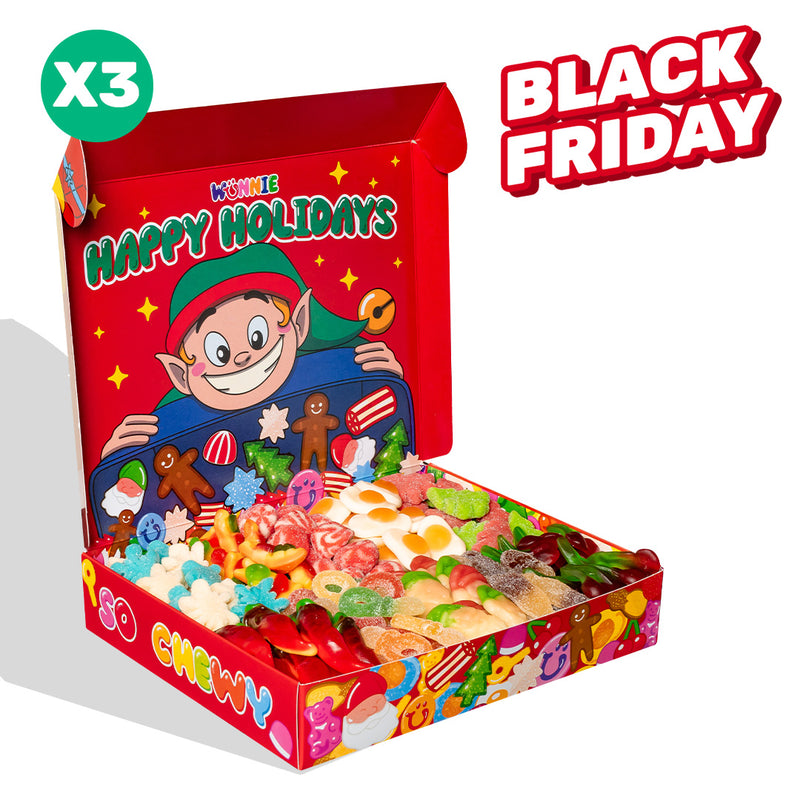 3x Wunnie box “Happy Holidays”, 3 boîtes de bonbons gélifiés à composer avec tes saveurs préférées