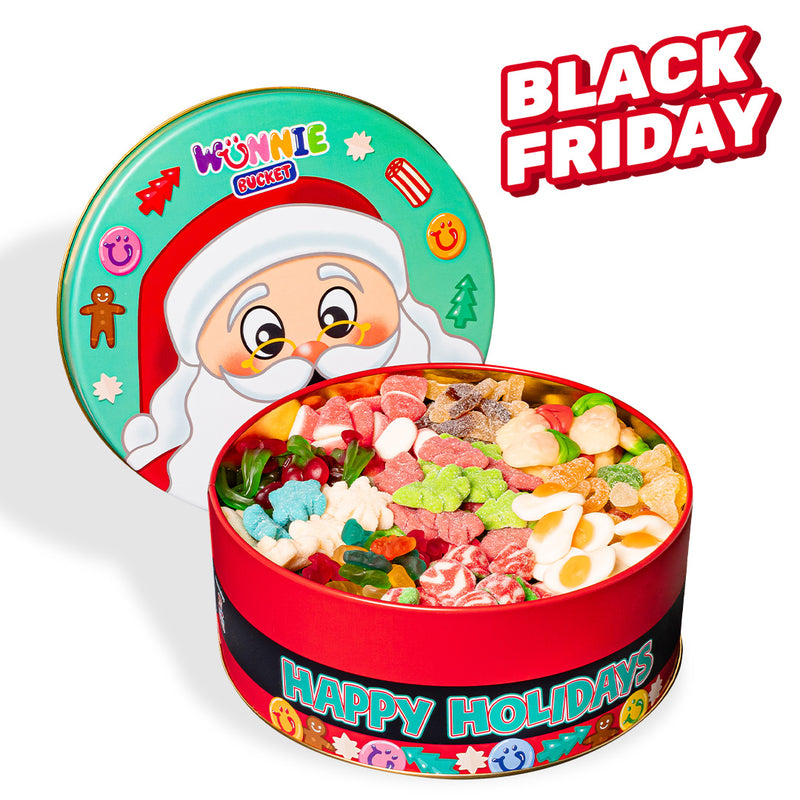 Wunnie Bucket "Happy Holidays", boîte de bonbons gélifiés de 3kg à composer avec tes saveurs préférées