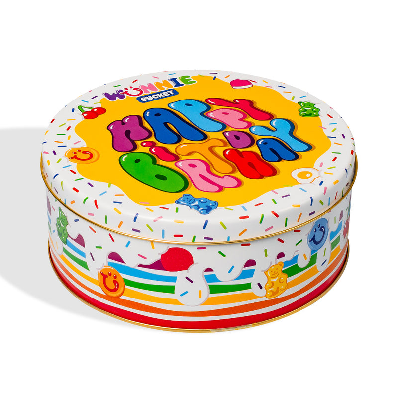 Wunnie Bucket «Joyeux Anniversaire», boîte de bonbons gélifiés à composer avec les saveurs préférées de la personne célébrée - 2 kg 