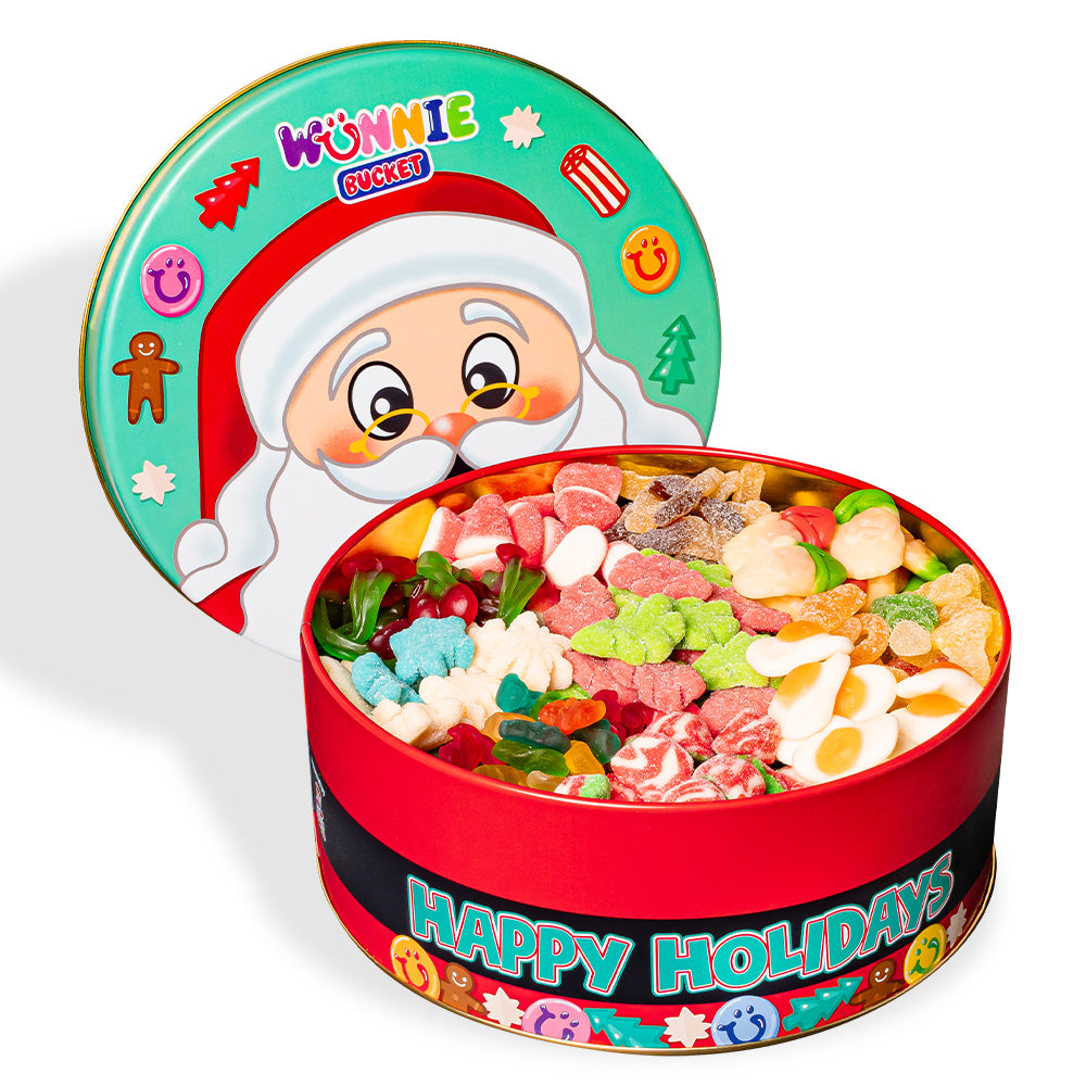 Wunnie Bucket "Joyeuses Fêtes", boîte de bonbons gélifiés de 3kg à composer avec vos goûts préférés 