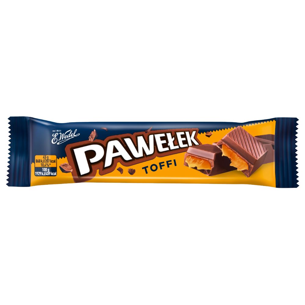 Wedel Pawelek Toffi, tablette de chocolat au lait avec garniture au goût de caramel de 45g 