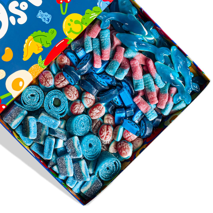 Focus sur les bonbons bleus du Wunnie box blue mix 