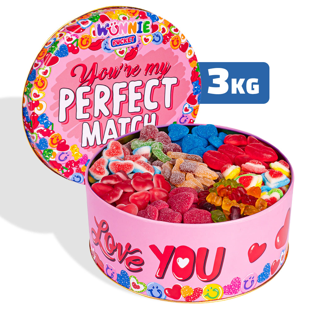 Boîte de 3kg de bonbons en métal Wunnie bucket you're my perfect match
