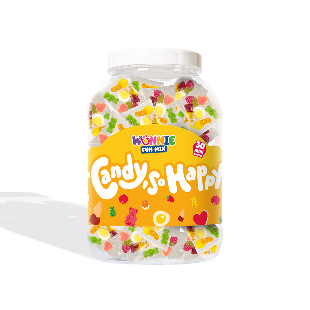 Wunnie Fun Mix, pot avec sachets individuels de bonbons gélifiés aux saveurs assorties (30 ou 60 pcs) 