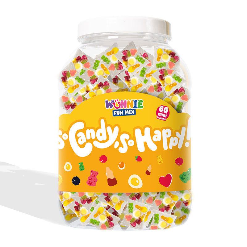 Wunnie Fun Mix, pot avec sachets individuels de bonbons gélifiés aux saveurs assorties (30 ou 60 pcs) 