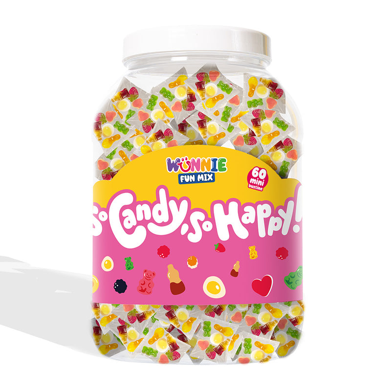 Wunnie Fun Mix, pot avec sachets individuels de bonbons gélifiés aux saveurs assorties (30 ou 60 pcs) 