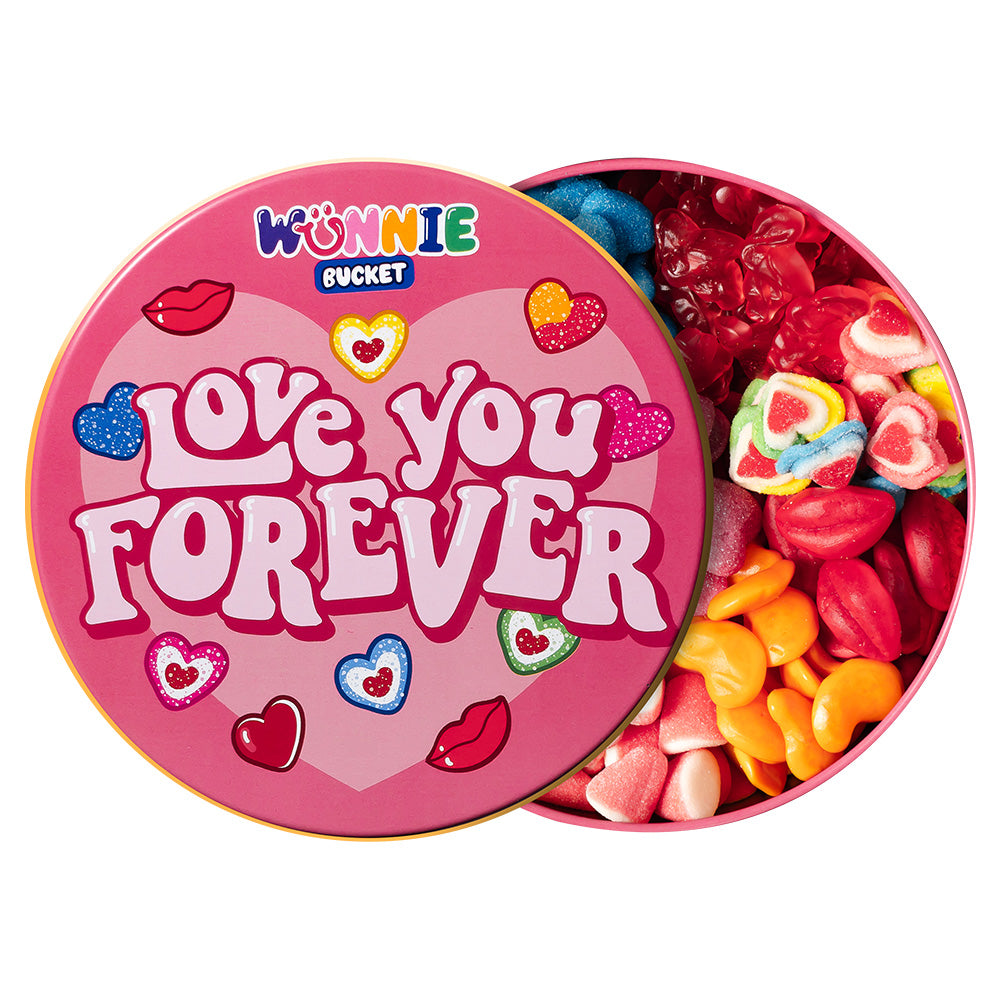 Wunnie Bucket “Love You Forever”, boîte de bonbons gélifiés de 2 kg à composer avec les saveurs préférées de votre moitié 