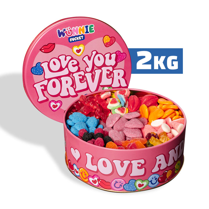 Wunnie Bucket “Love You Forever”, boîte de bonbons gélifiés de 2 kg à composer avec les saveurs préférées de votre moitié 