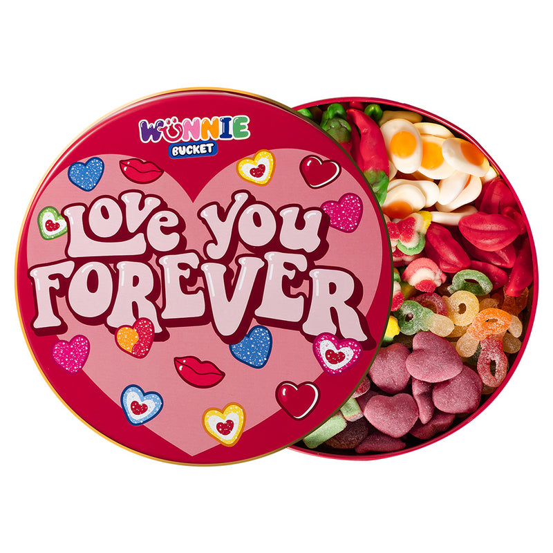 Wunnie Bucket «Love You Forever», boîte de bonbons gélifiés de 3 kg à composer avec les saveurs préférées de votre moitié 