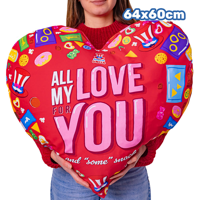 Valentine’s Heart XXL, coussin en forme de cœur avec 70 snacks sucrés et salés surprise