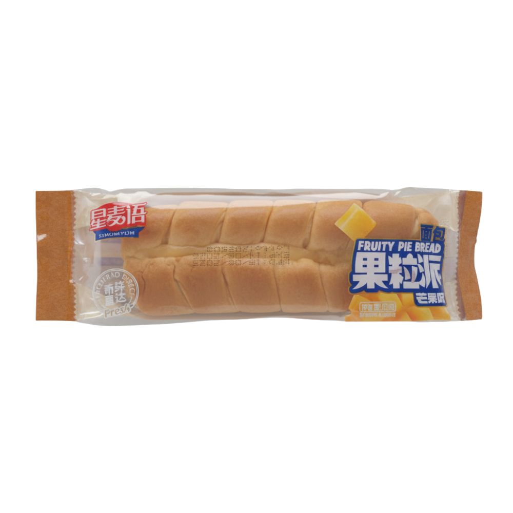 Xing Mai Yu Fruity Pie Bread, panino con ripieno di frutta al gusto mango da 80g.