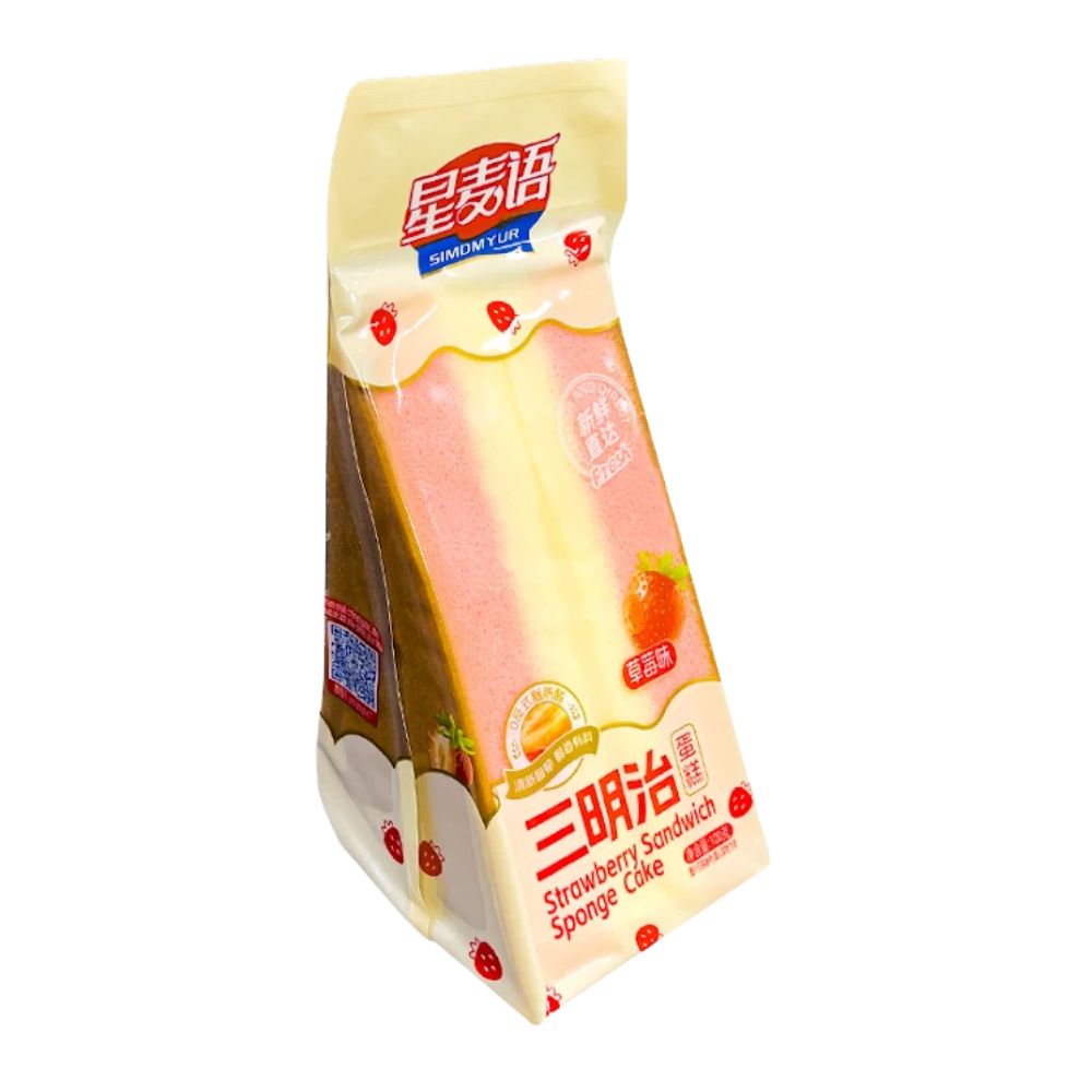 Xing Mai Yu Strawberry Flavoured Sandwich Cake, torta al gusto di fragola ripiena da 100g.