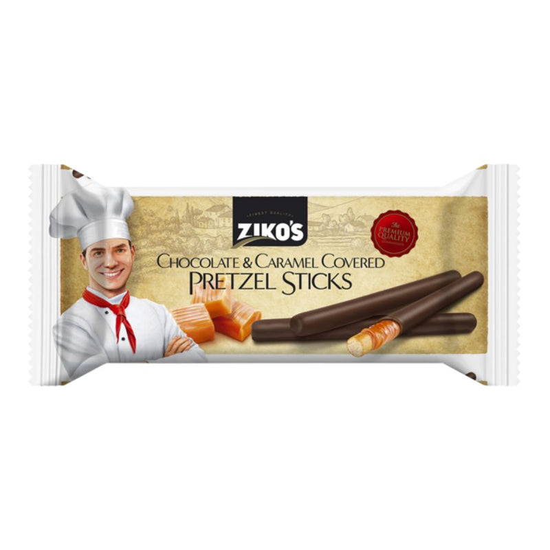 Confezione da 105g, Pretzel ricoperti di caramello e cioccolato Ziko&