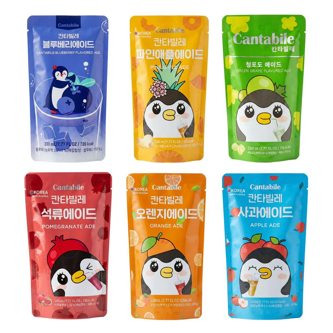 Cantabile Kit, 6 boissons au goût de myrtille, ananas, raisin vert, grenade, orange et pomme