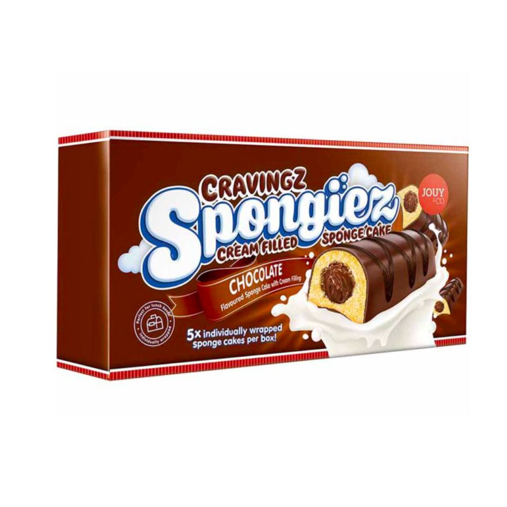 Cravingz Jouy&Co Spongiez Garniture Crémeuse, 5 gâteaux éponge fourrés et recouverts de crème au chocolat de 200g 