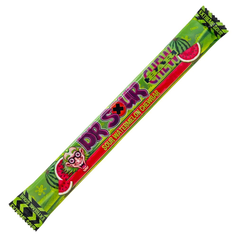 Confezione da 50g di caramella aspra all'anguria Dr Sour Watermelon Chew Bar
