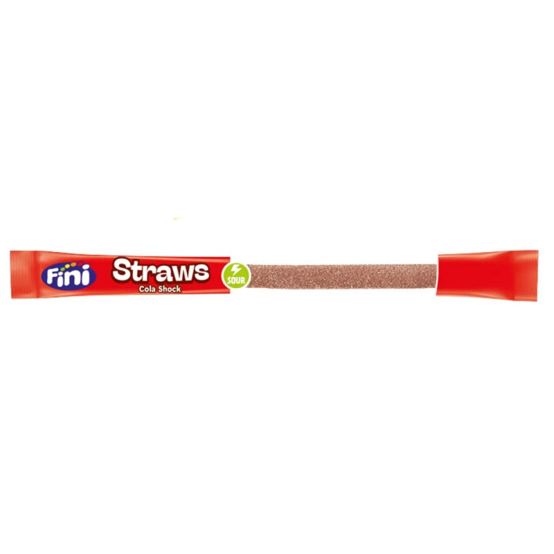 Fini Straws Sour Cola, bonbon en forme de paille au goût de cola pétillant de 25g 