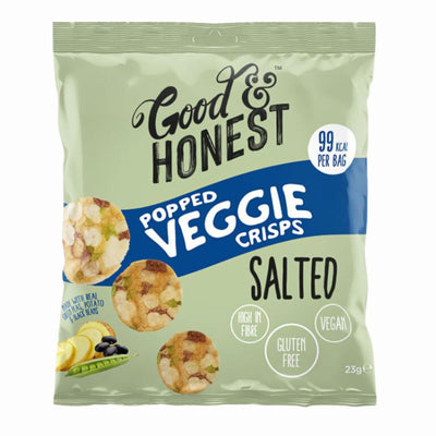 Confezione da 23g di patatine vegetariane Good Honest Popped Beggie Salted