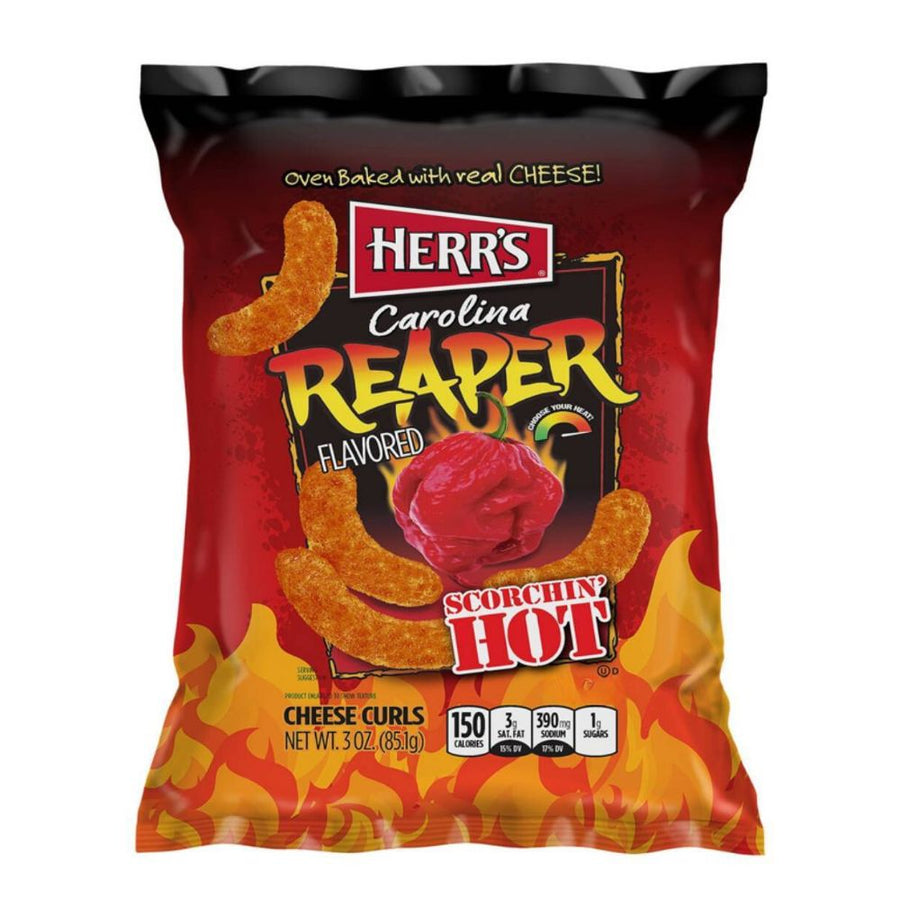 Herr's Carolina Reaper Flavoured Cheese Curls, confezione di patatine da 28g