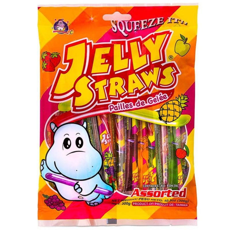 Jelly Straws Hippo Assorted Squeeze, gelées aux fruits de 300g