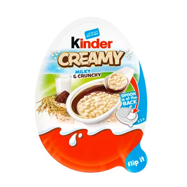 Kinder Creamy Milky & Crunchy, chocolat Kinder avec crème au lait et riz soufflé de 19g 