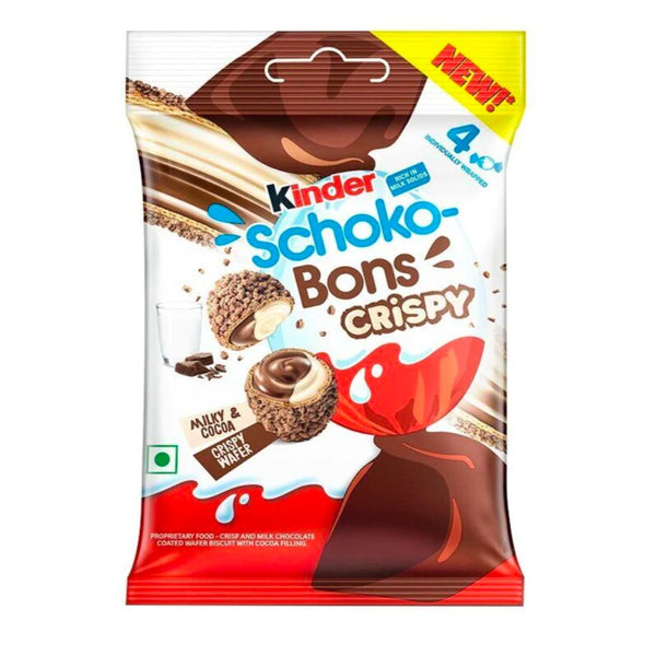 Kinder Schoko Bons Crispy, œufs enrobés de gaufrettes remplis de crème au lait et chocolat de 22g 