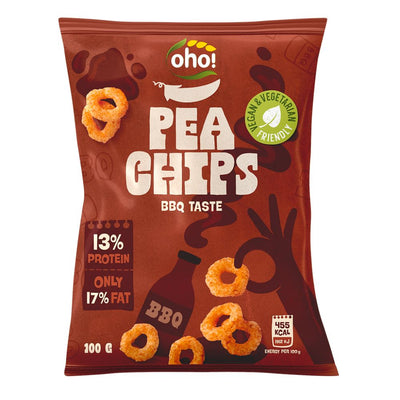 Confezione da 100g di patatine di piselli al barbecue Oho Pea Chips BBQ